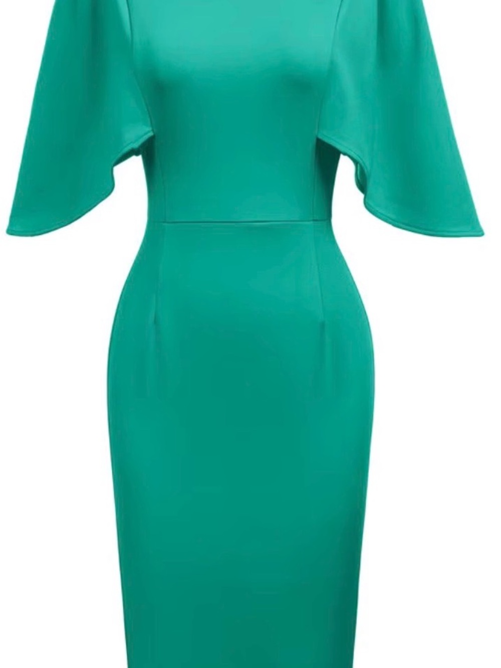 Grace Karin Teal Midi Sheath Dress with Flutter Sleeves